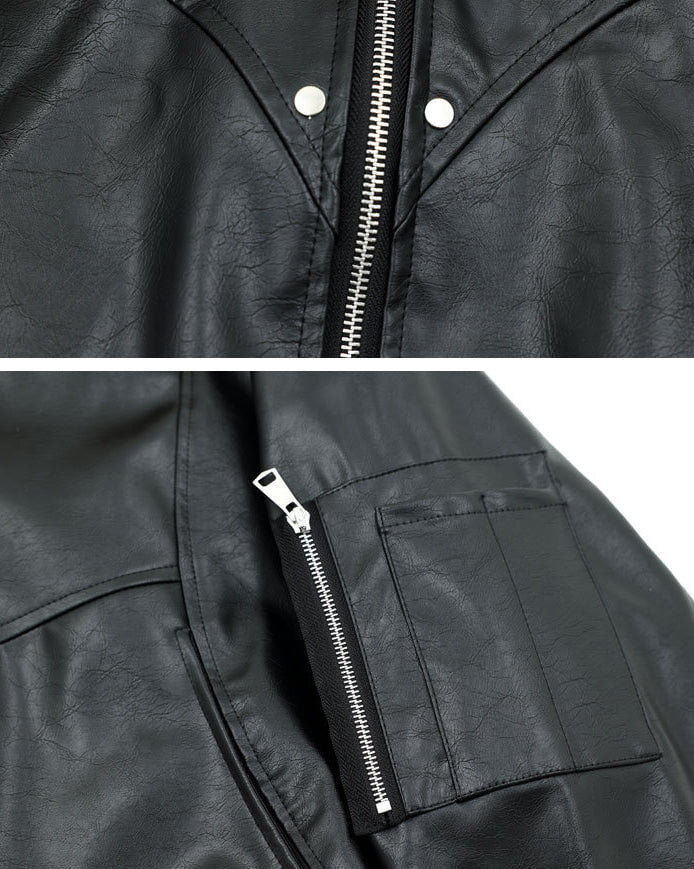 Faux Fur Hooded PU Leather Bomber Jacket
