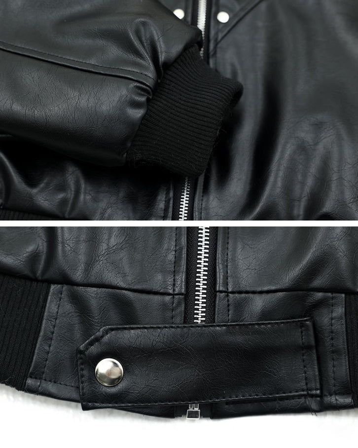 Faux Fur Hooded PU Leather Bomber Jacket