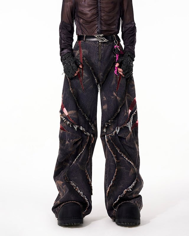 KIIKIO Distressed Ripped Denim Pants – Streetwear with Unique Torn Details
