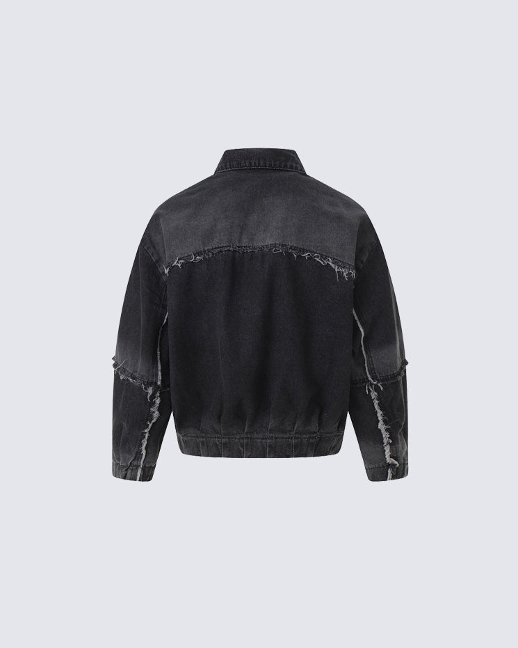Hip-Hop Shoulder-Padded Denim Jacket