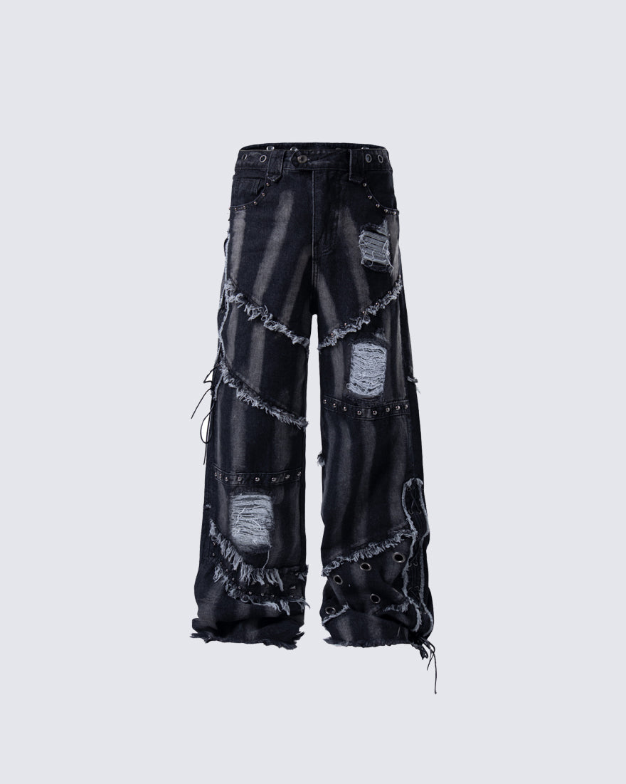 Heavy Distressed Washed Denim Jeans