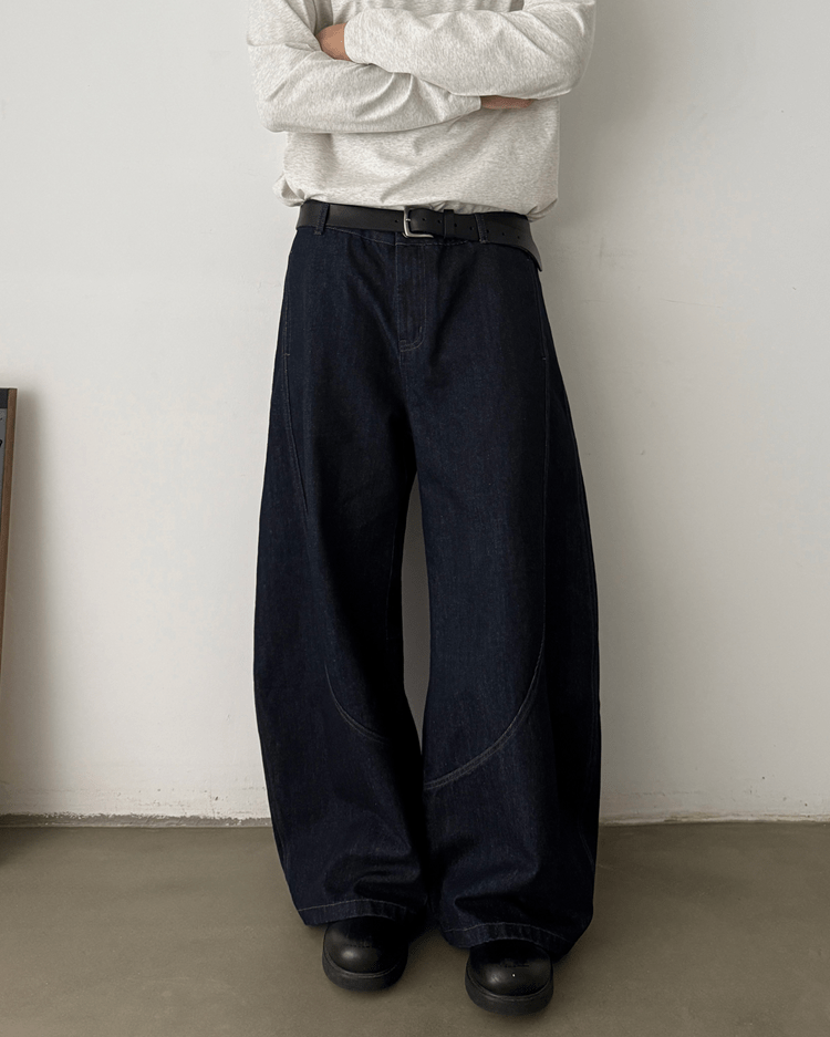 Dark Blade Pants - Wide-Leg Curved Denim
