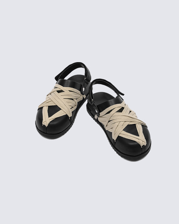 Black Crisscross Strap Slingback Sandals