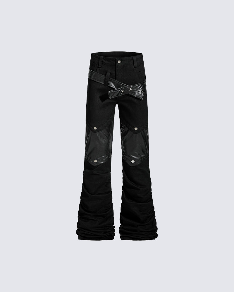 Retro Panel Stacked Cotton Pants