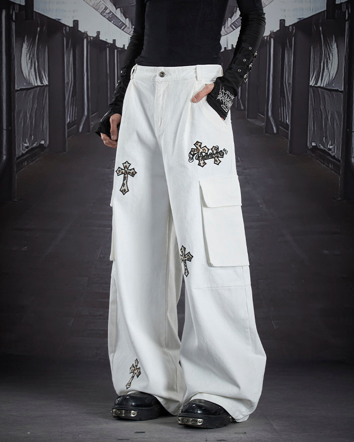 Vintage Cross Patch Embroidered Cargo Pants