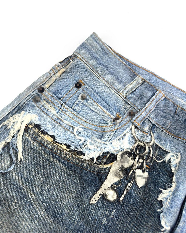 3D Print Denim Capri Shorts