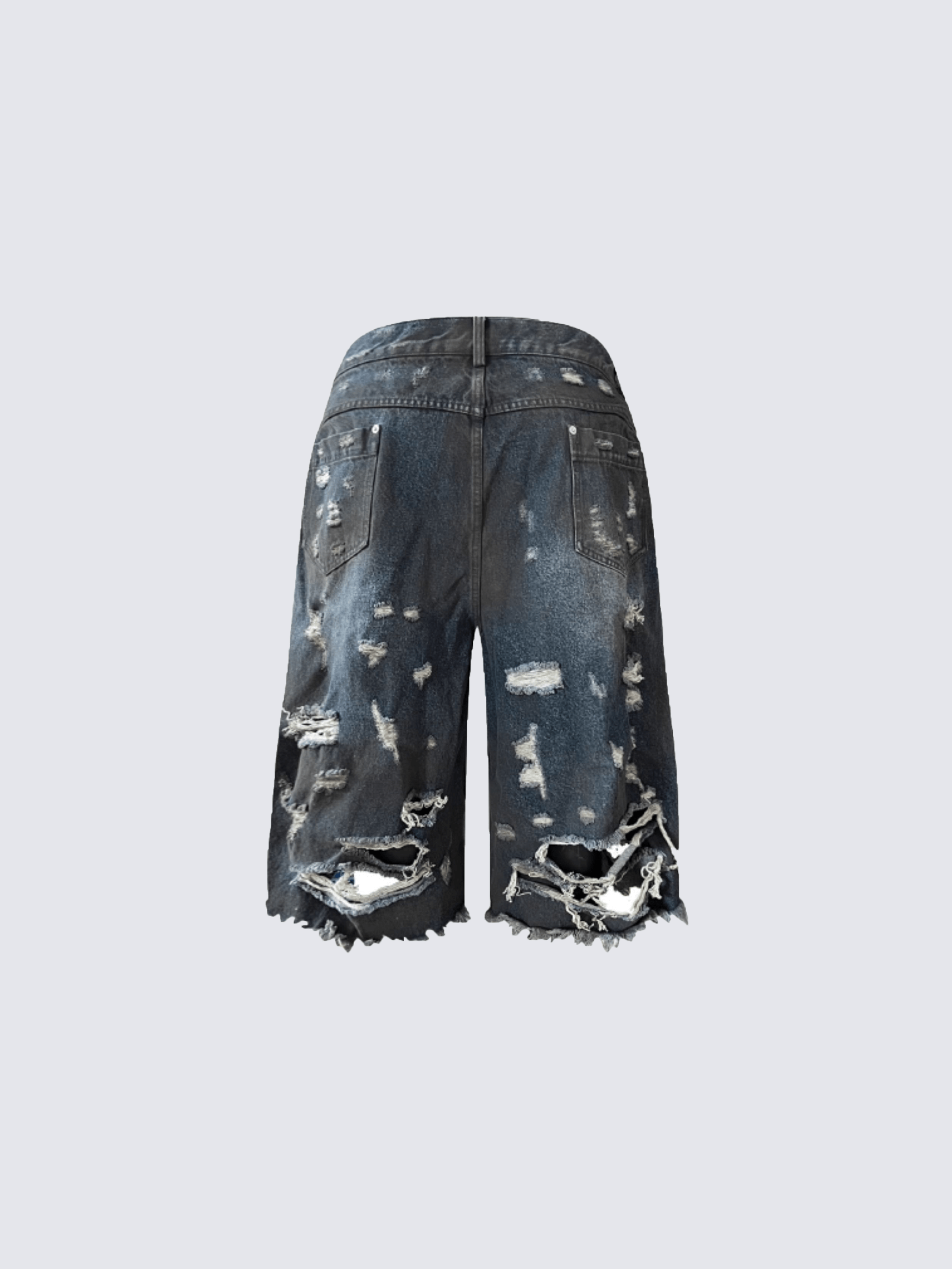 Destroyed Raw-Hem Denim Bermuda Shorts