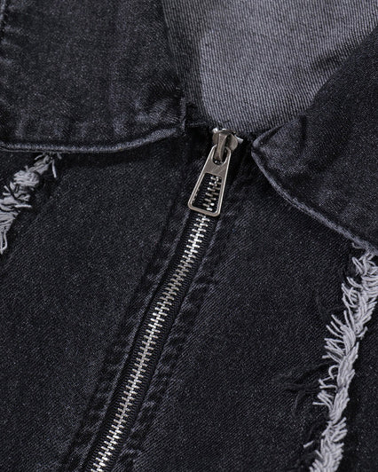 Hip-Hop Shoulder-Padded Denim Jacket
