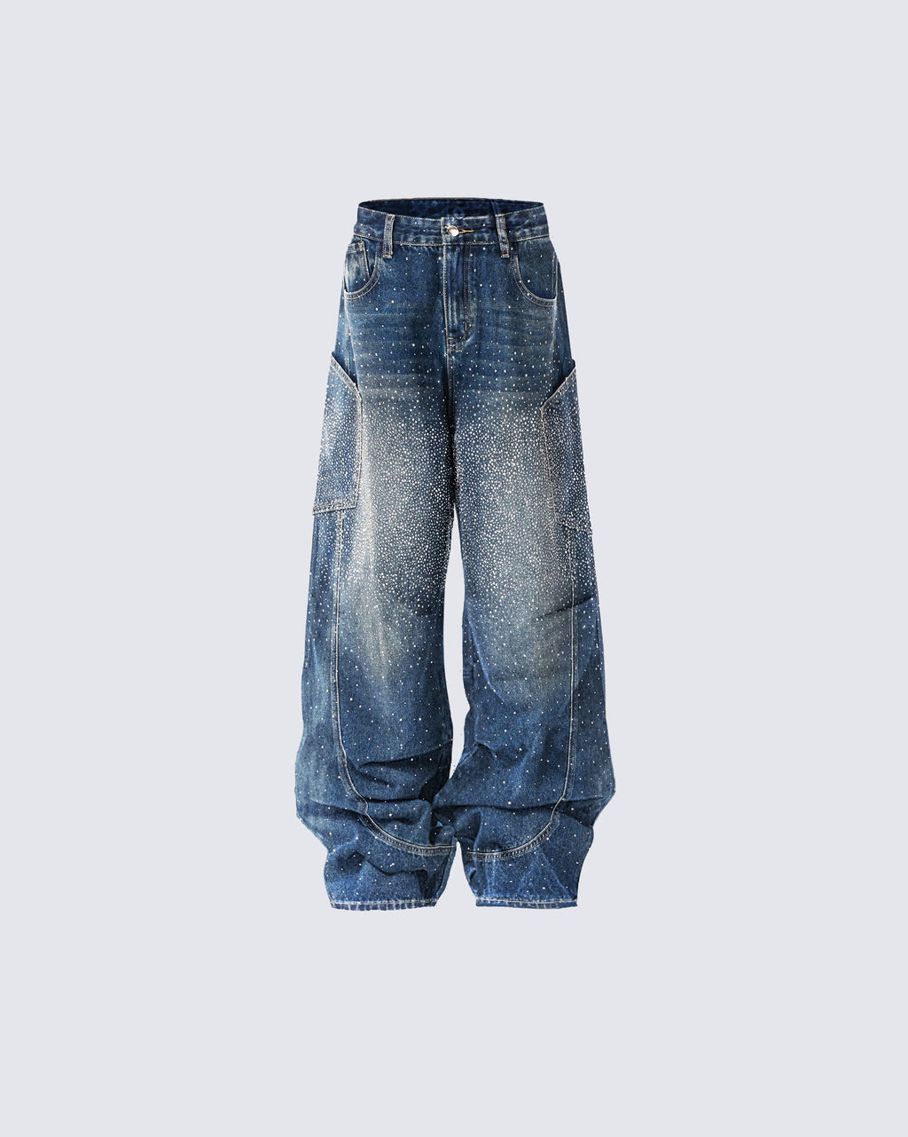 Vintage Star Rhinestone Wide-Leg Denim Pants