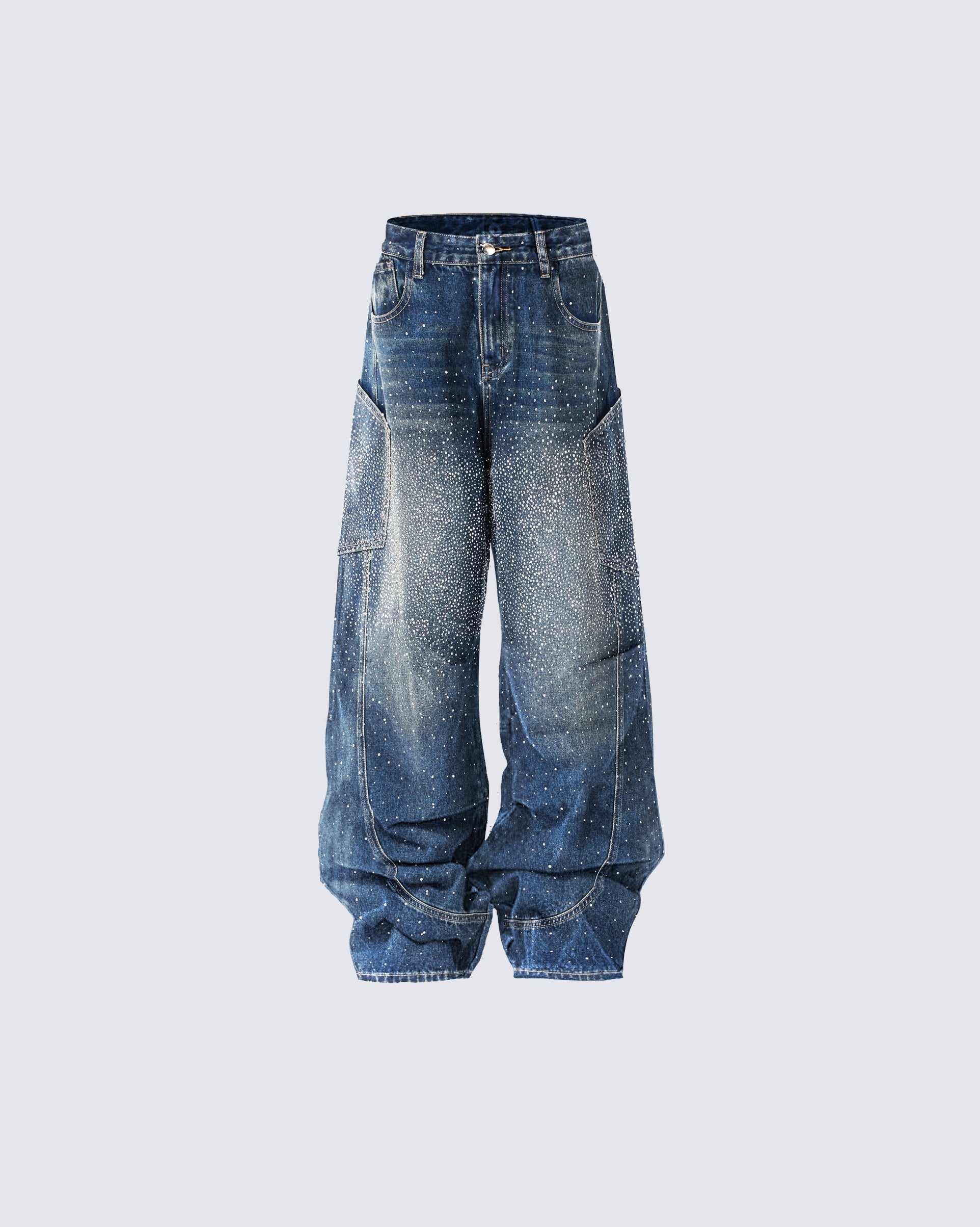 Vintage Star Rhinestone Wide-Leg Denim Pants