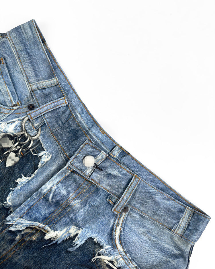 3D Print Denim Capri Shorts