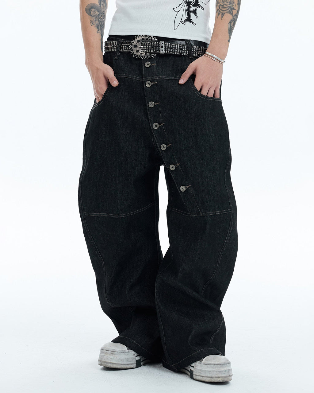 Vintage Multi-Button Denim Pants