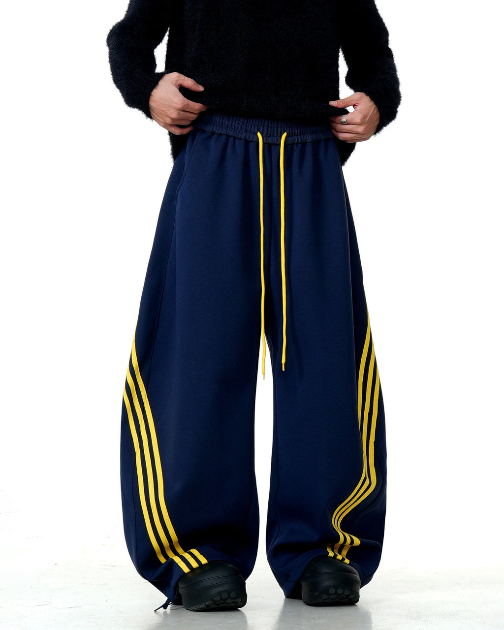 Wide-Leg Athletic Track Pants with Striped Design
