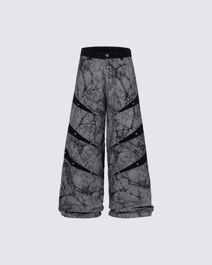 Vintage Crack Texture Panel Wide-Leg Pants
