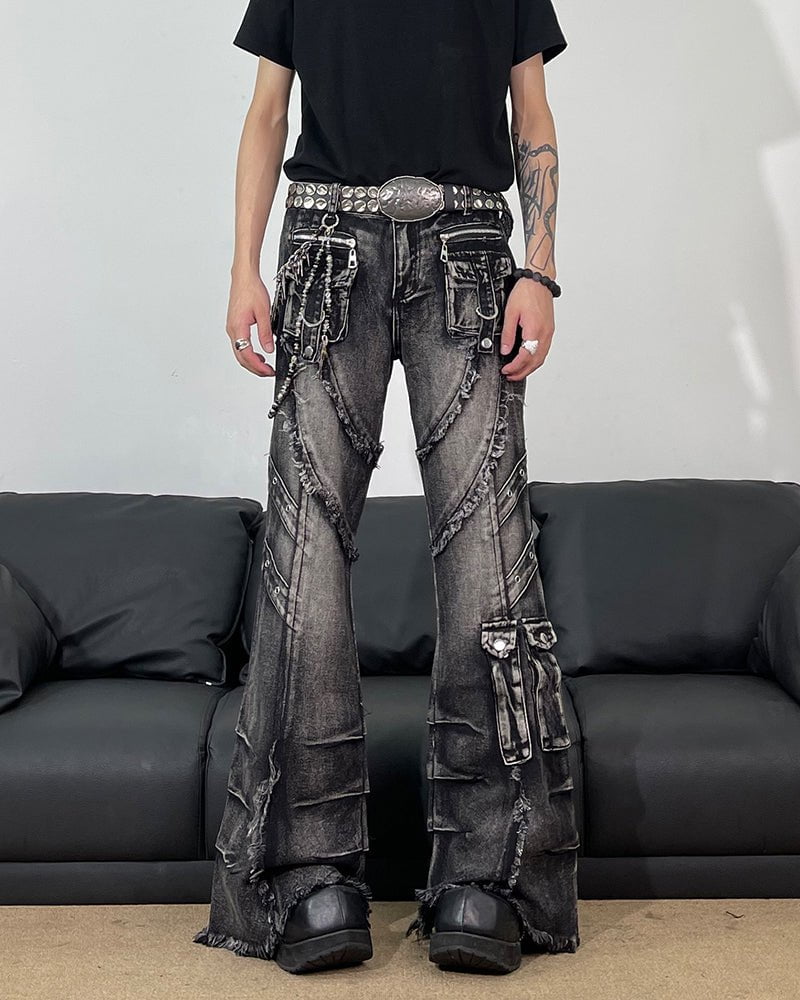Frayed Flare Denim Cargo Pants