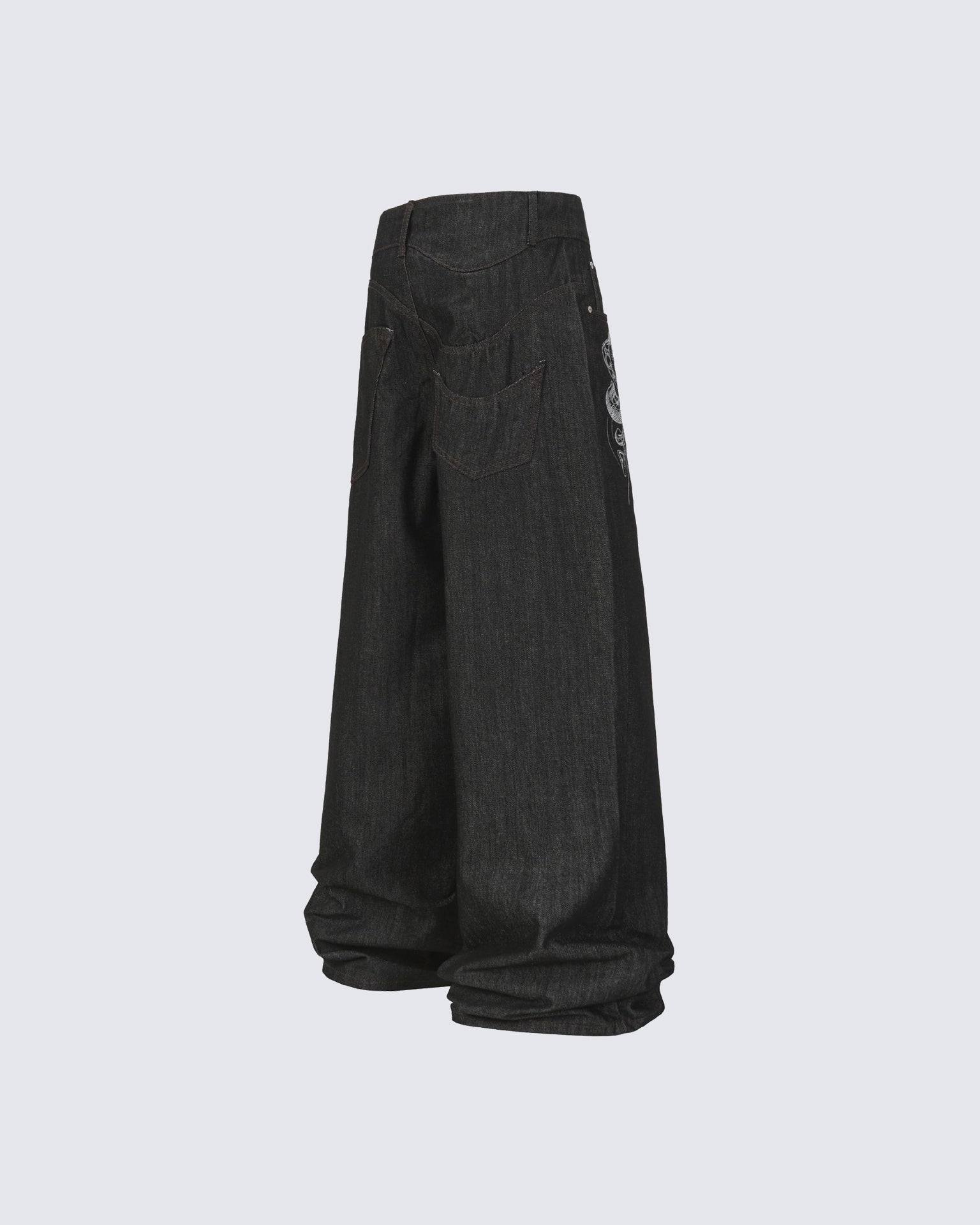 Street Style Snake Embroidery Denim Pants