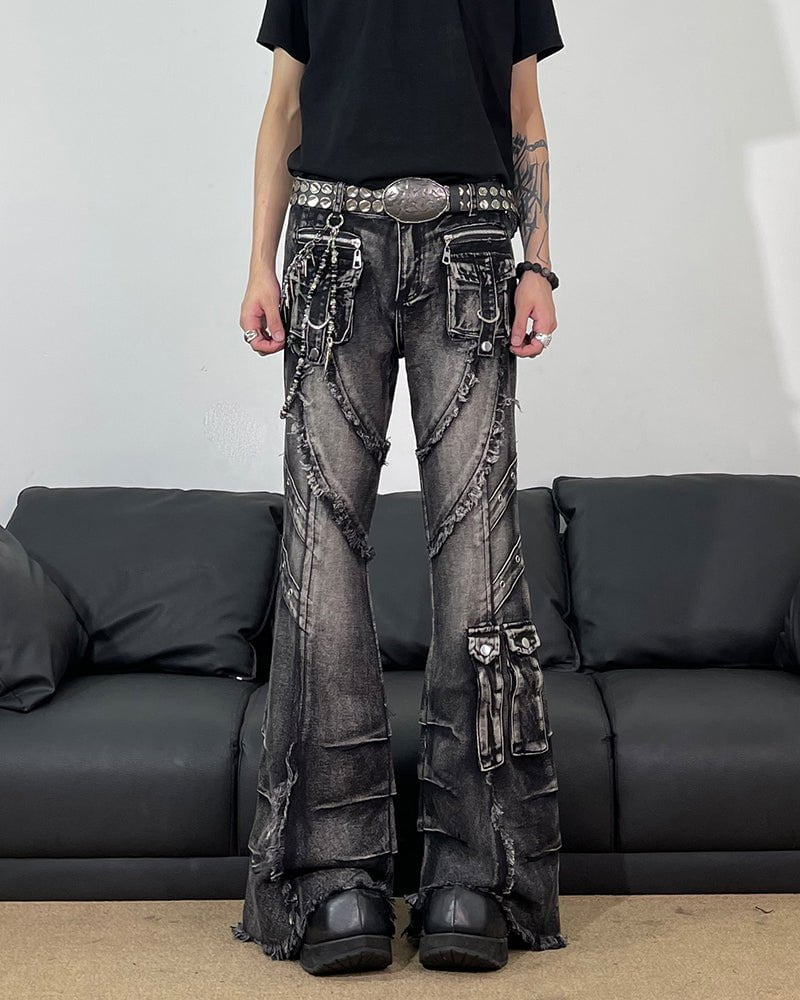 Frayed Flare Denim Cargo Pants