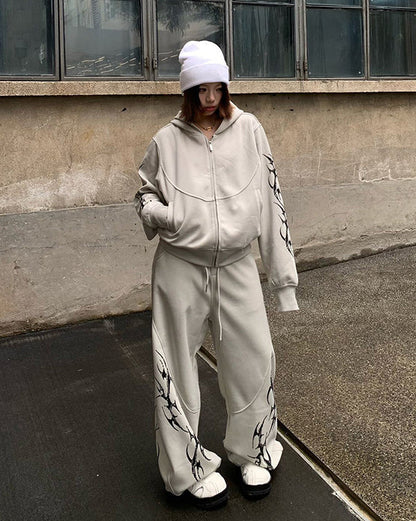 Embroidered Graphic Wide-Leg Sweatpants