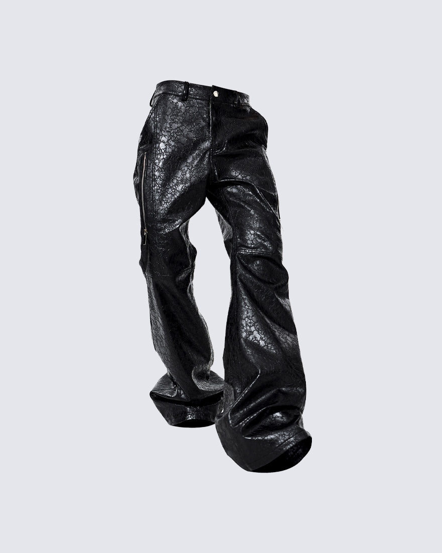 PU Leather Textured Straight-Leg Pants
