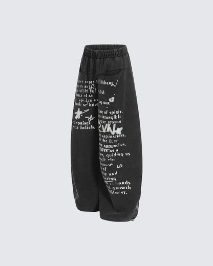 European-American Vintage Letter Print Casual Pants