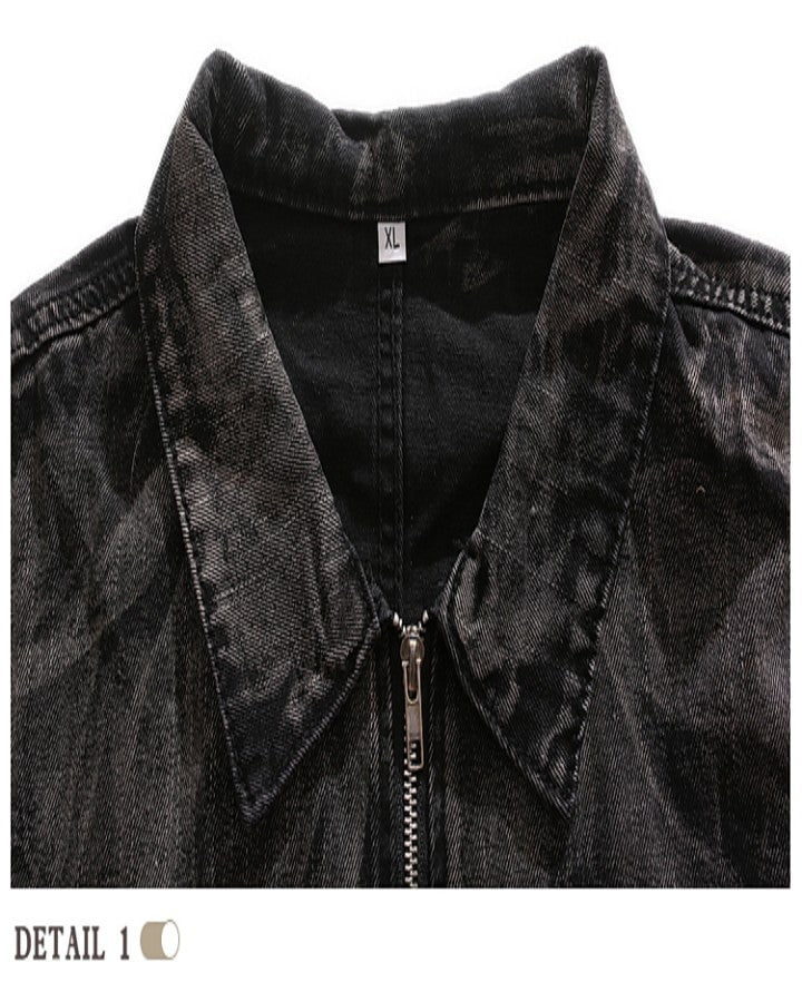 Vintage Black Denim Jacket with Distressed Detailing