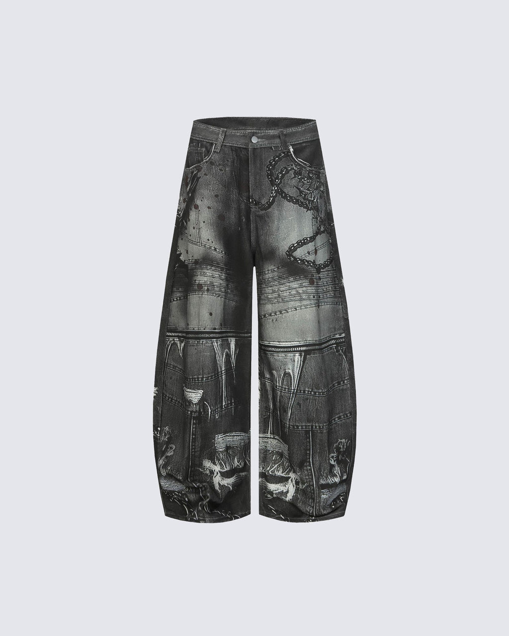 Graphic Print Wide-Leg Denim Jeans