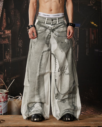 New American 3D Print Wide-Leg Pants