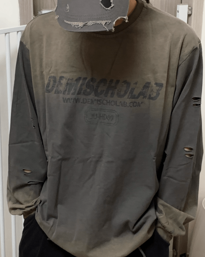 Grunge Distressed Print Oversized Long Sleeve T-Shirt