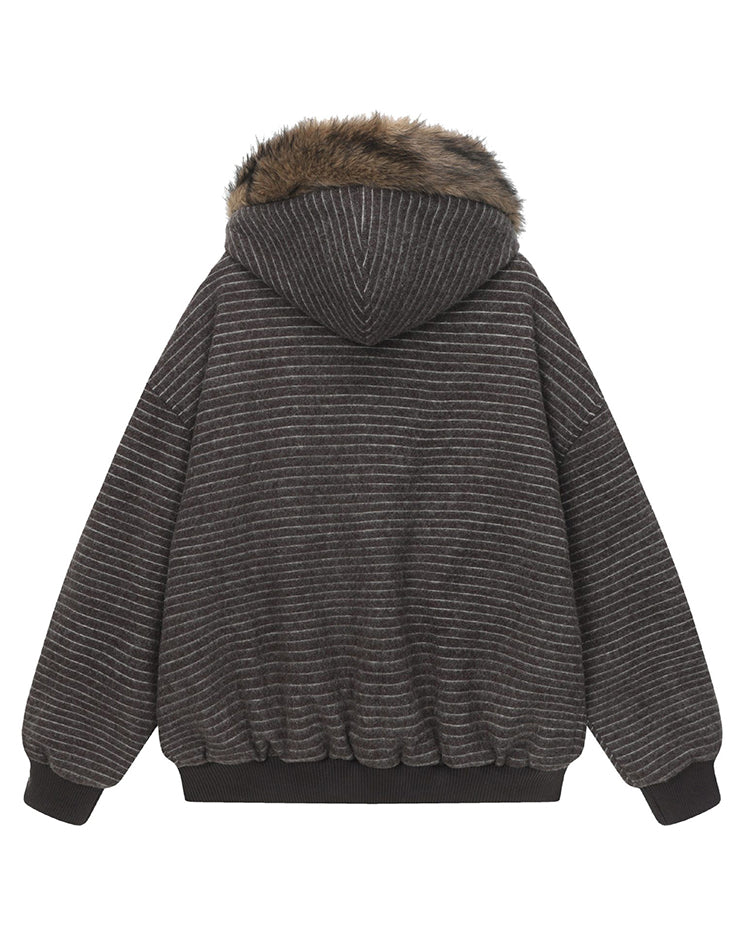 High-Street Striped Loose Hooded Sweatshirt