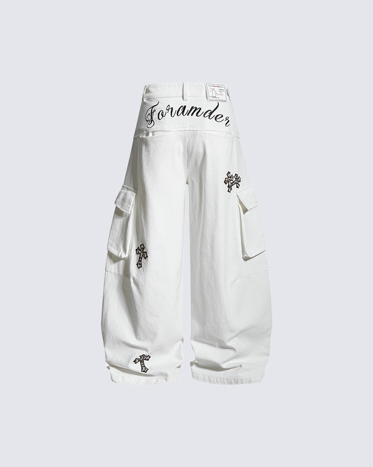 Vintage Cross Patch Embroidered Cargo Pants