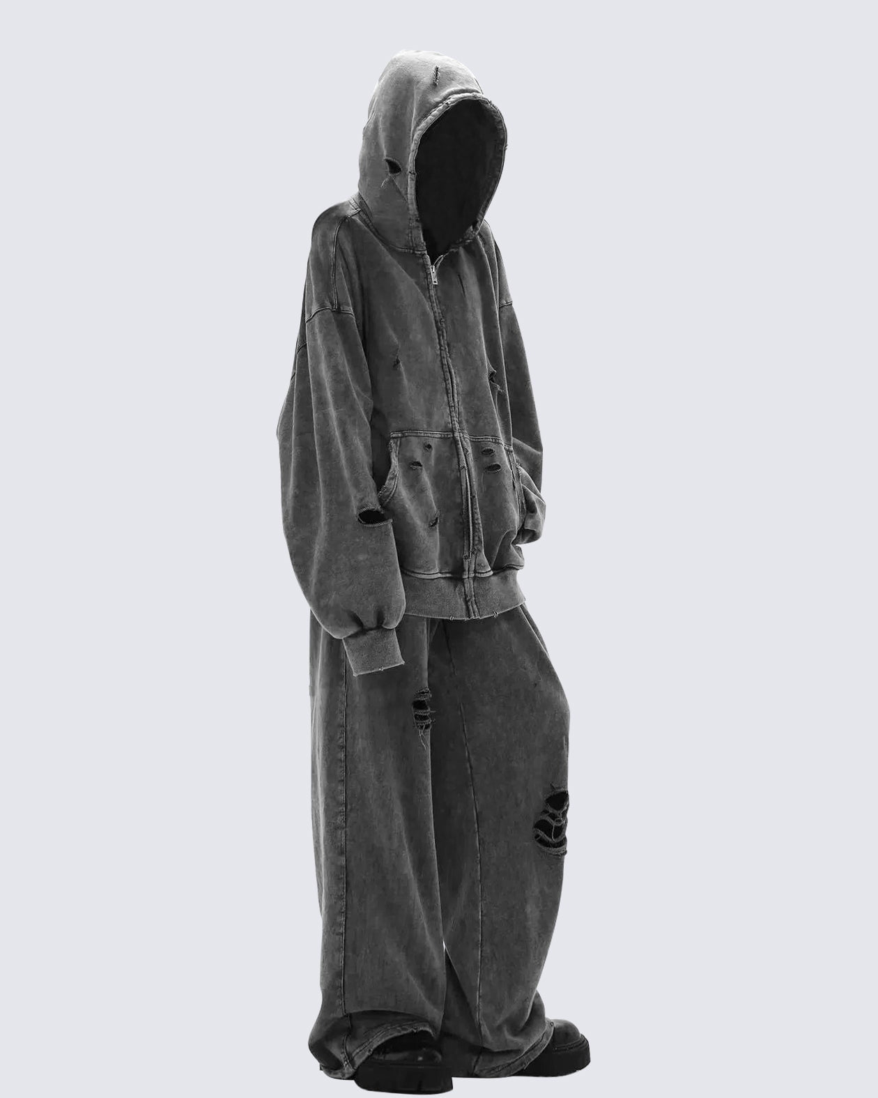 Distressed Washed Wide-Leg Sweatpants