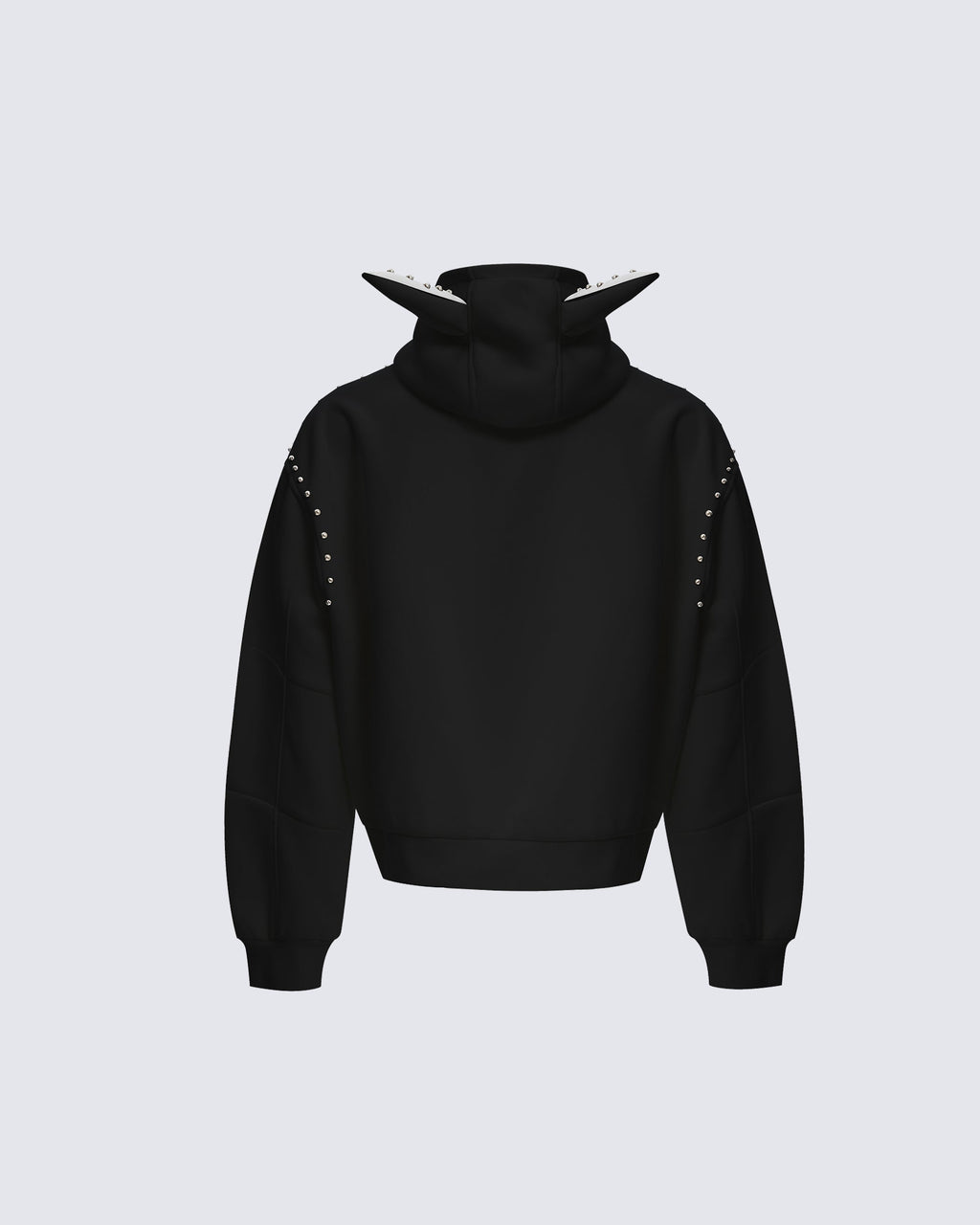 Horned Studded Zip-Up Hoodie with Ear Detail