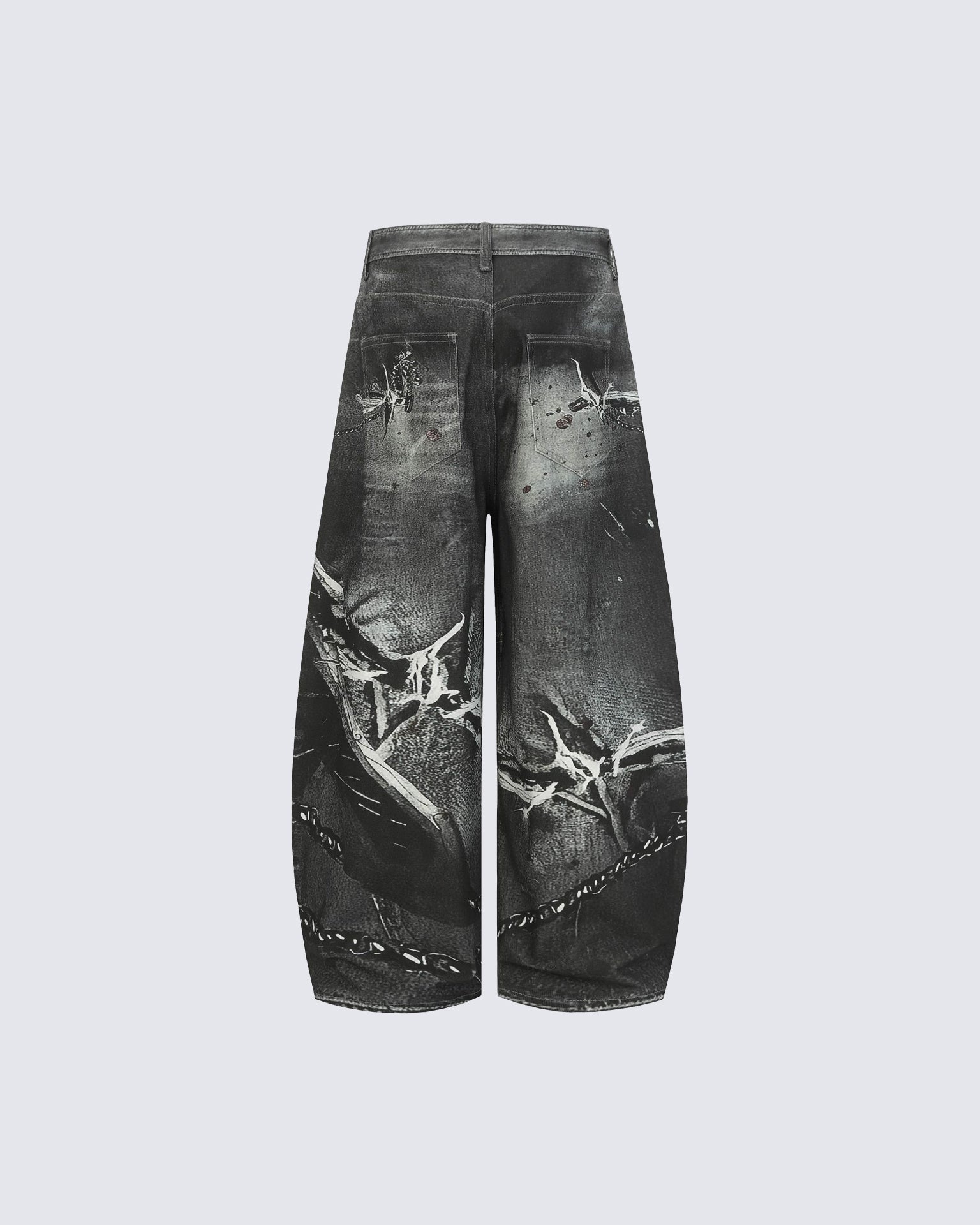 Graphic Print Wide-Leg Denim Jeans