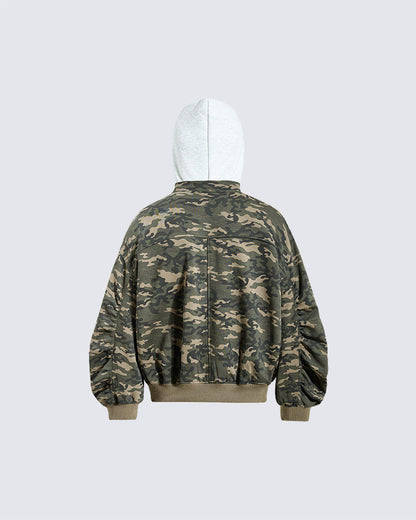 American Fake Two-Piece Patchwork Hooded Jacket
