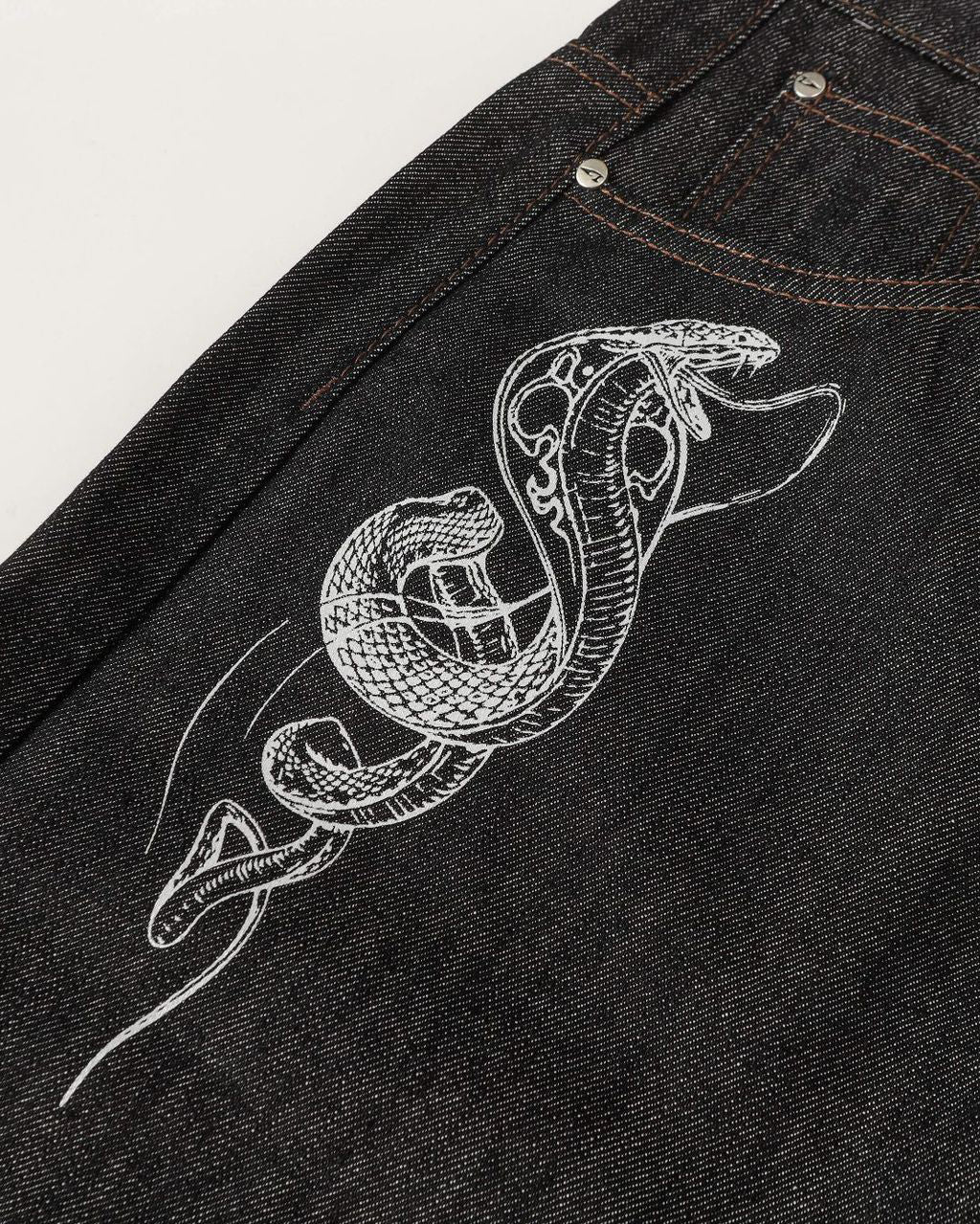 Street Style Snake Embroidery Denim Pants