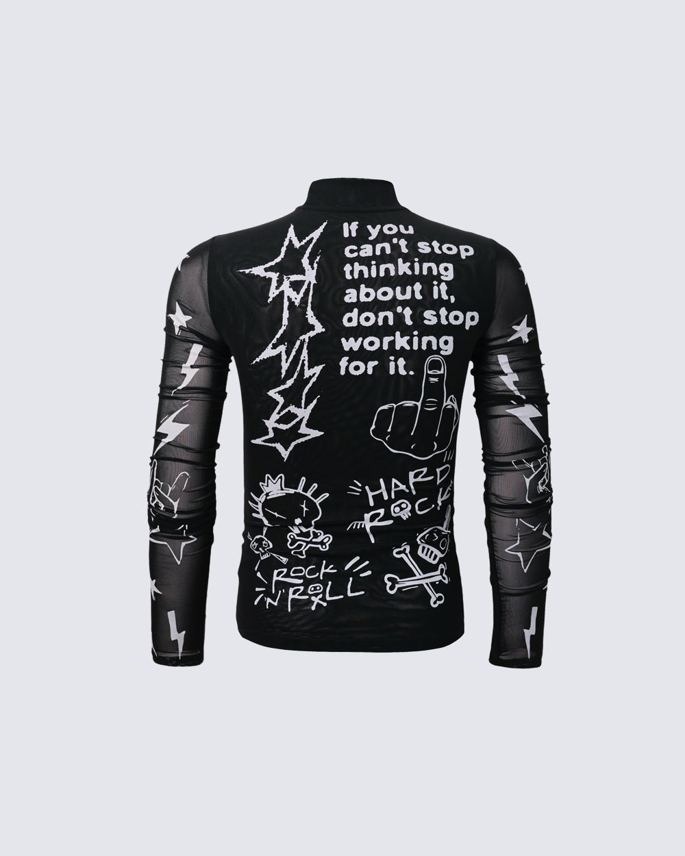 Gothic Rock Graphic Sheer Mesh Long Sleeve Tee