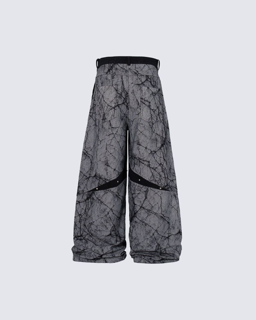 Vintage Crack Texture Panel Wide-Leg Pants