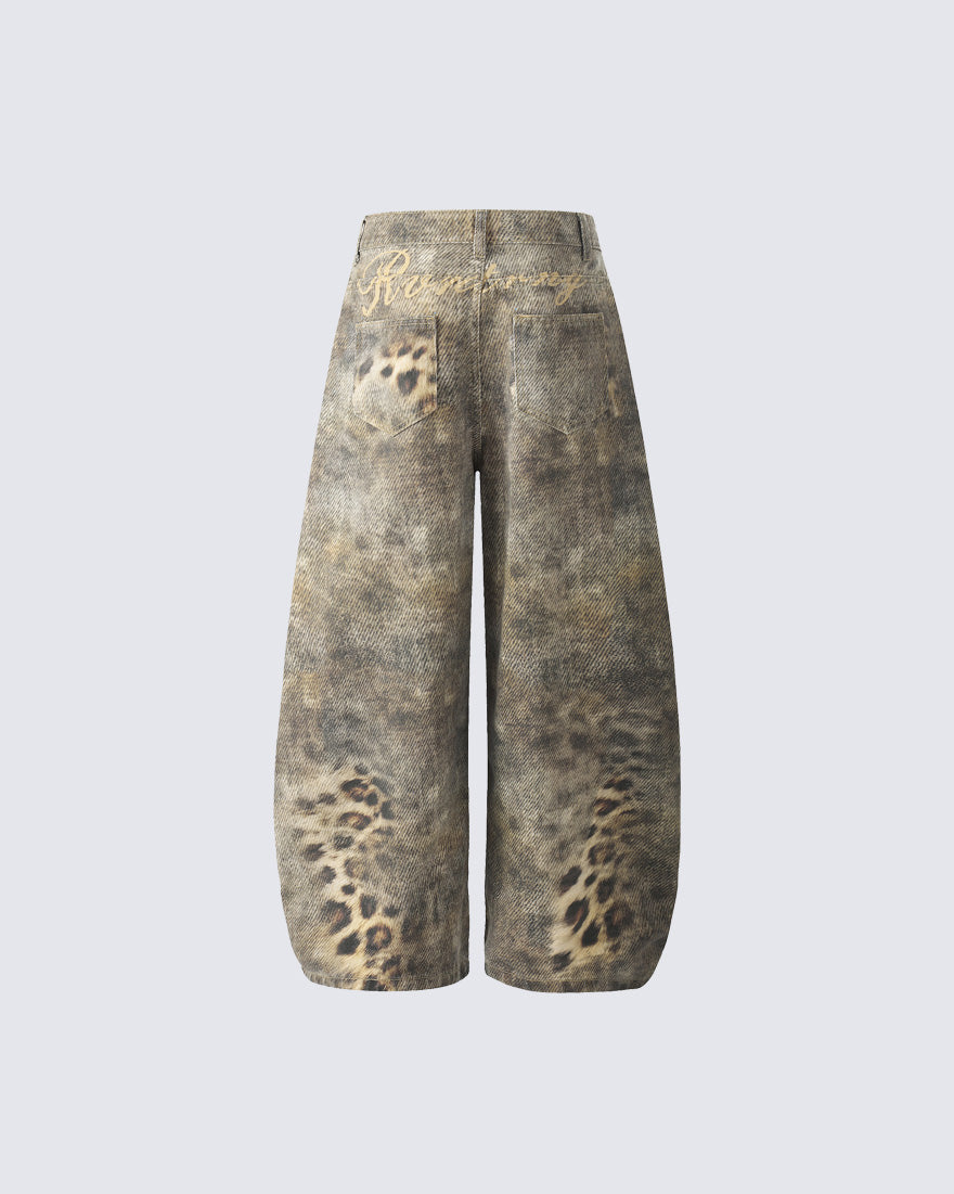 Retro Street Washed Leopard Balloon Jeans