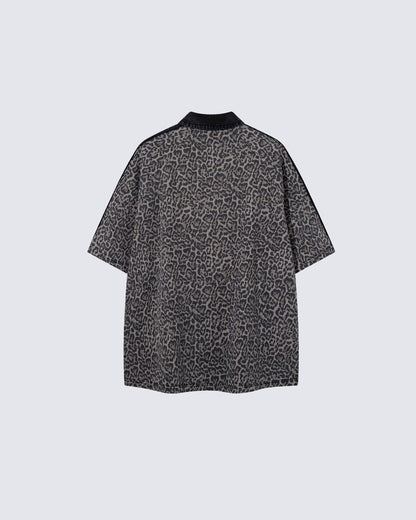 American Retro Leopard Print Patchwork Frayed Short-Sleeved Shirt