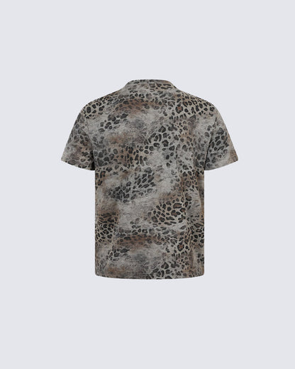 American High Street Style Leopard Print Fashion T-Shirt