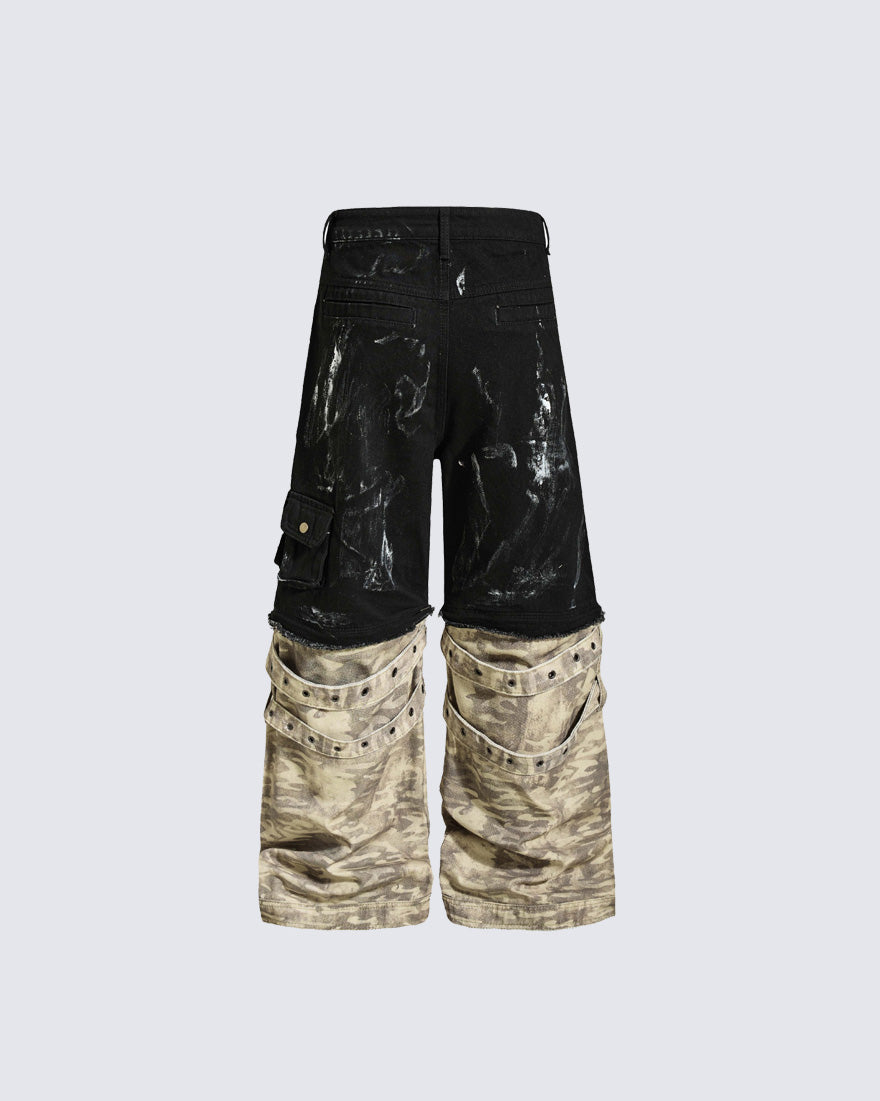 Retro Two-Tone Patchwork Split-Pocket Pants