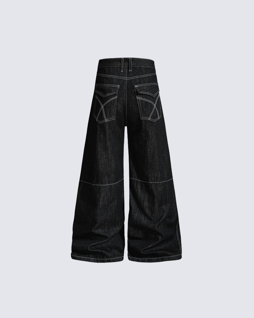 Grommet Detail Wide Leg Denim Pants