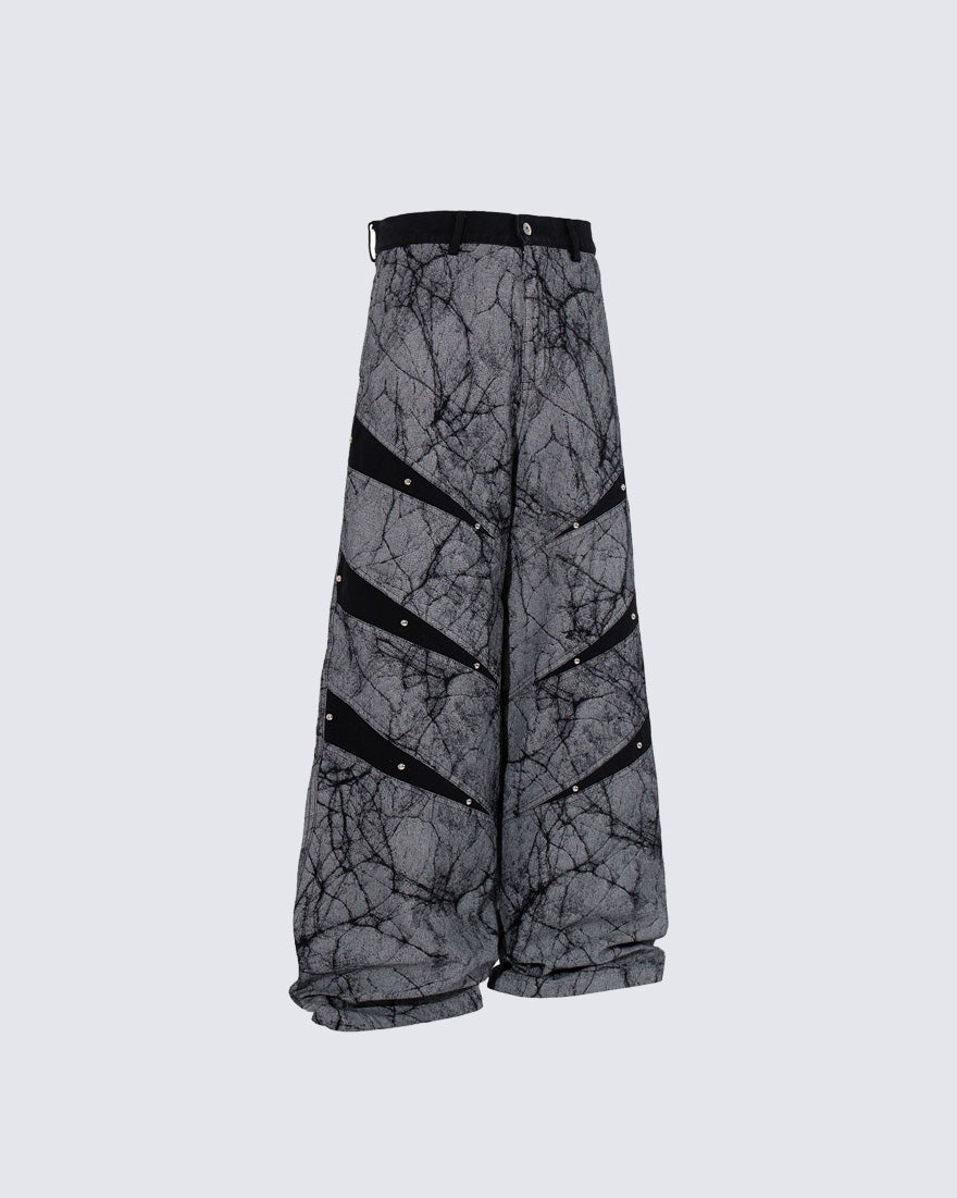 Vintage Crack Texture Panel Wide-Leg Pants