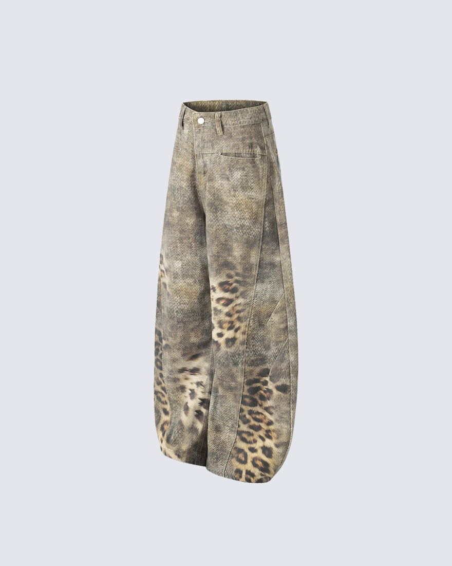 Retro Street Washed Leopard Balloon Jeans