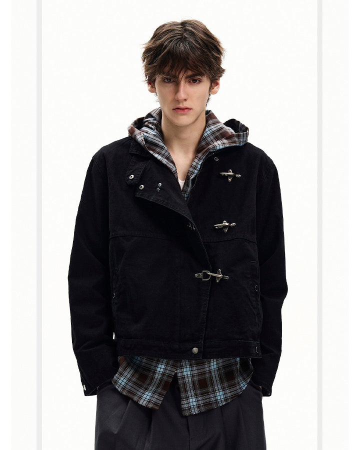 Buckled Stand-Collar Aircraft Buckle Utility Jacket