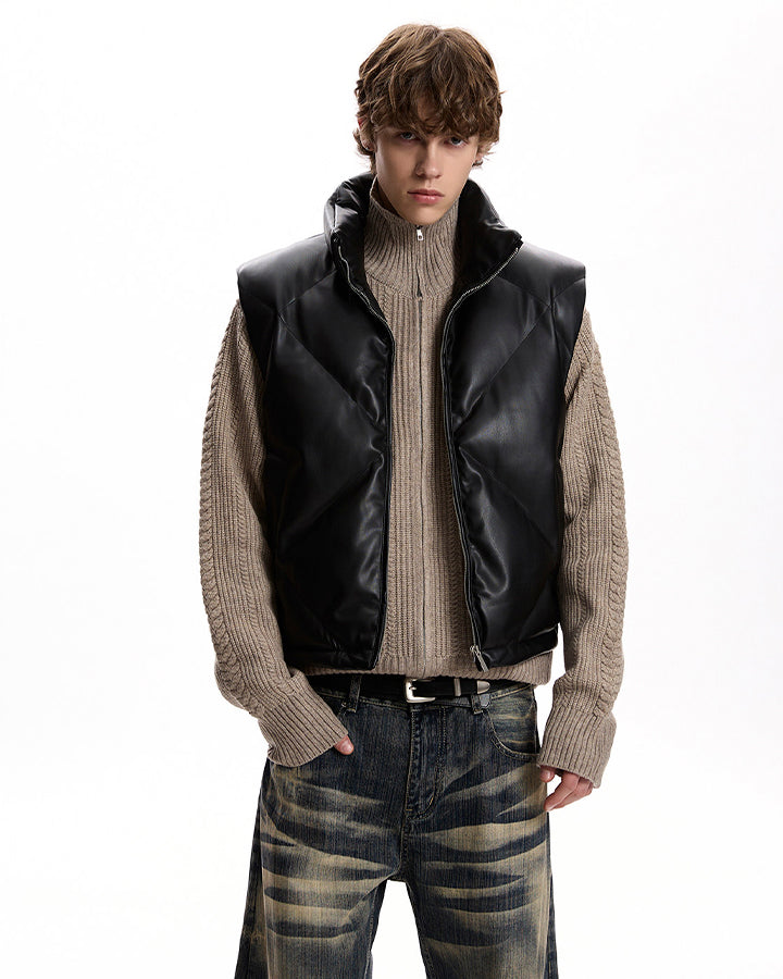 Minimalist PU Puffer Stand Collar Vest