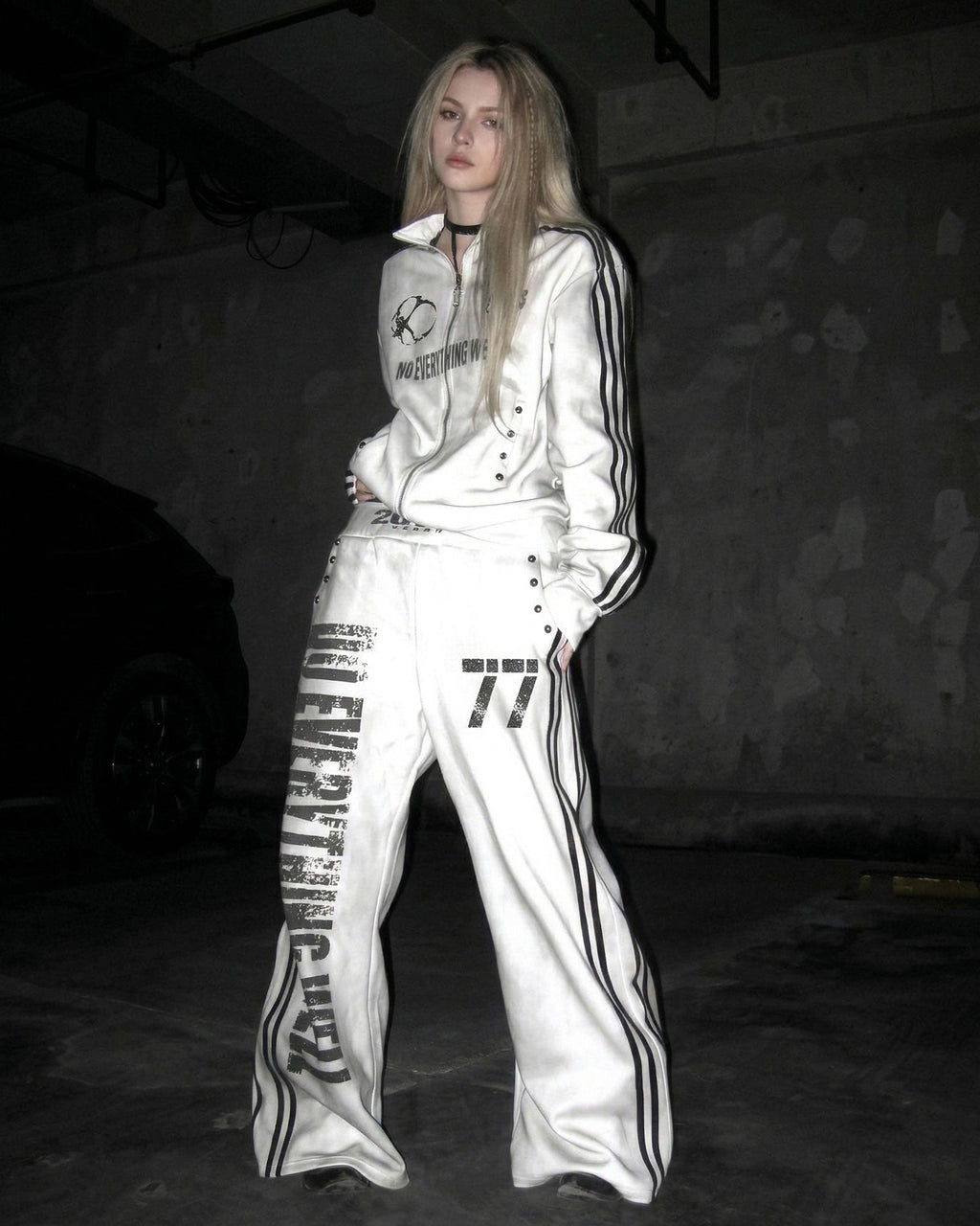 New Double Waist Letter Print Wide-Leg Pants