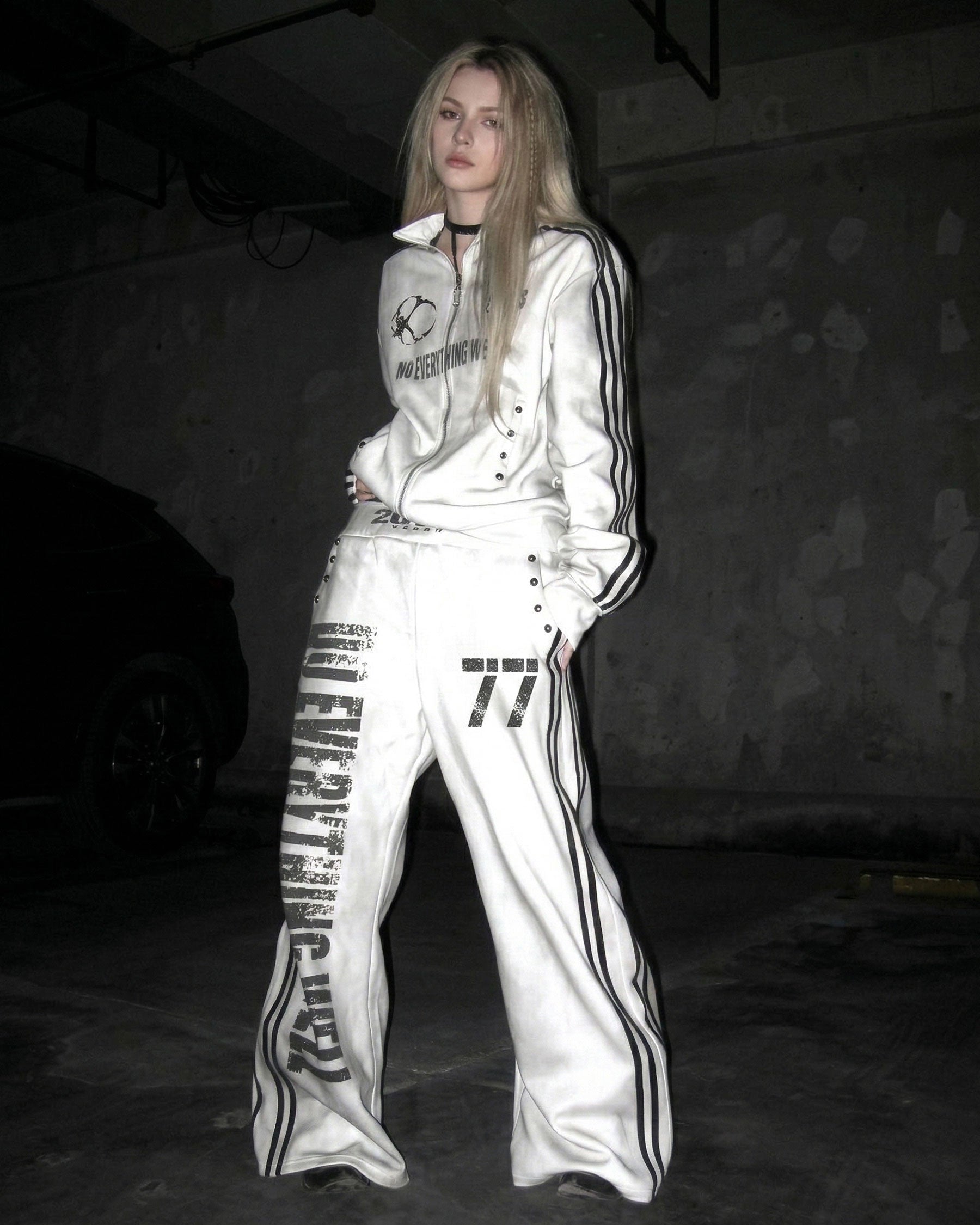 New Double Waist Letter Print Wide-Leg Pants