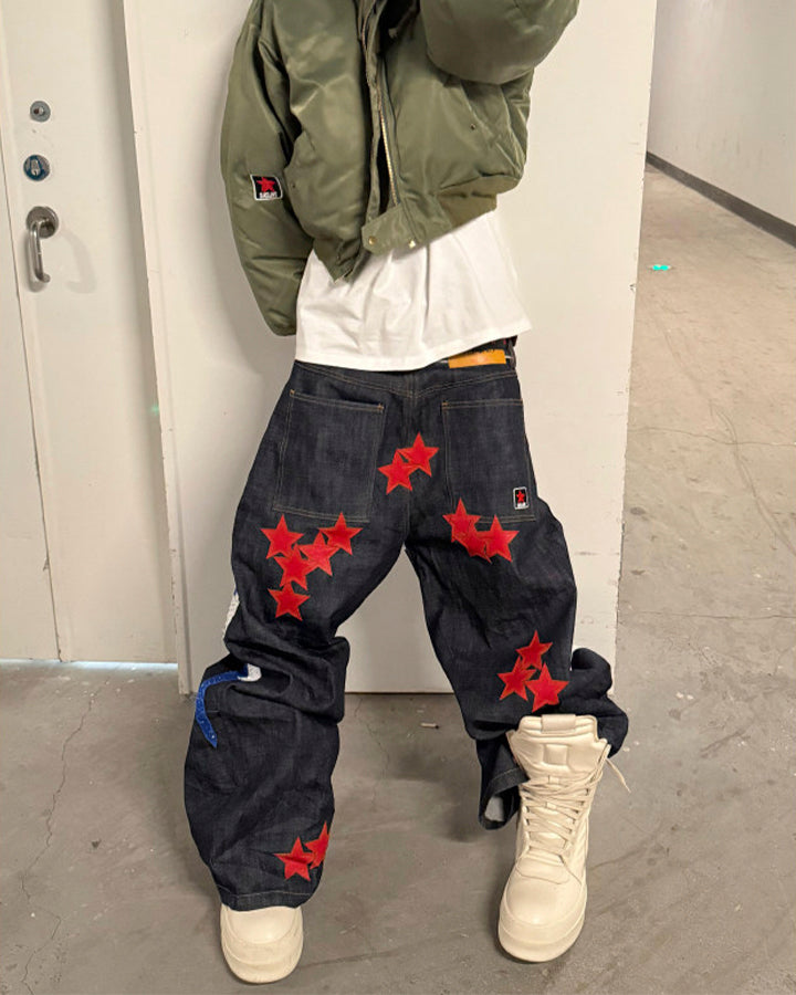 New Print Star Patch Wide-Leg Pants