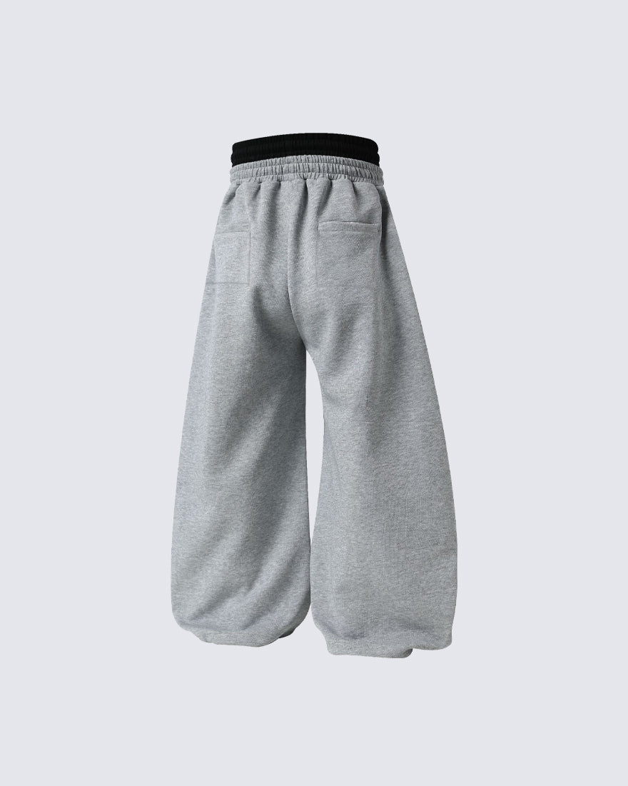Double Waistband Number Patch Wide Leg Sweatpants
